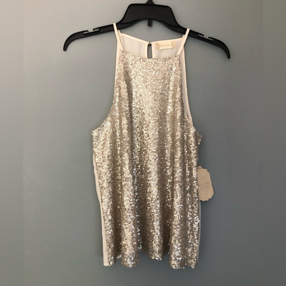 Altar’d State Size Small Sleeveless Ivory Golden Sequin Top New